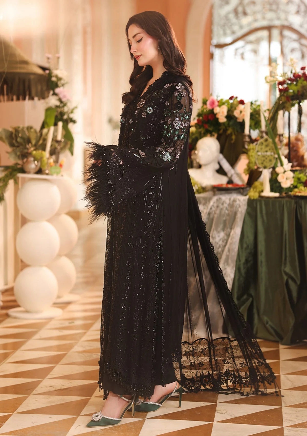 Maria B BLACK pakistani fashion outfit in black tones.
